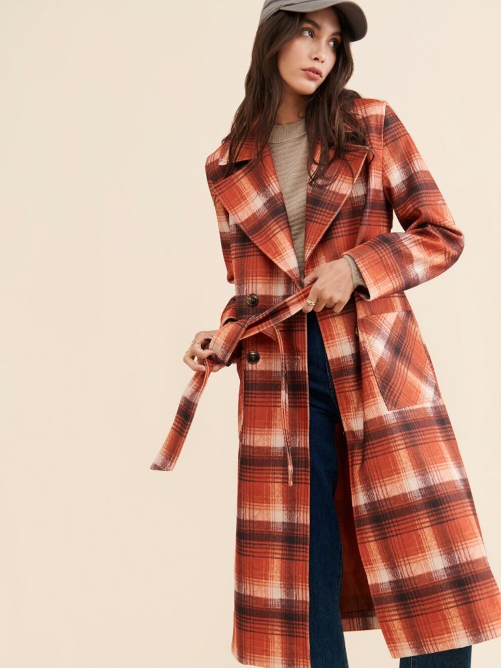 NVLT Plaid Print Overcoat Orange Size XS